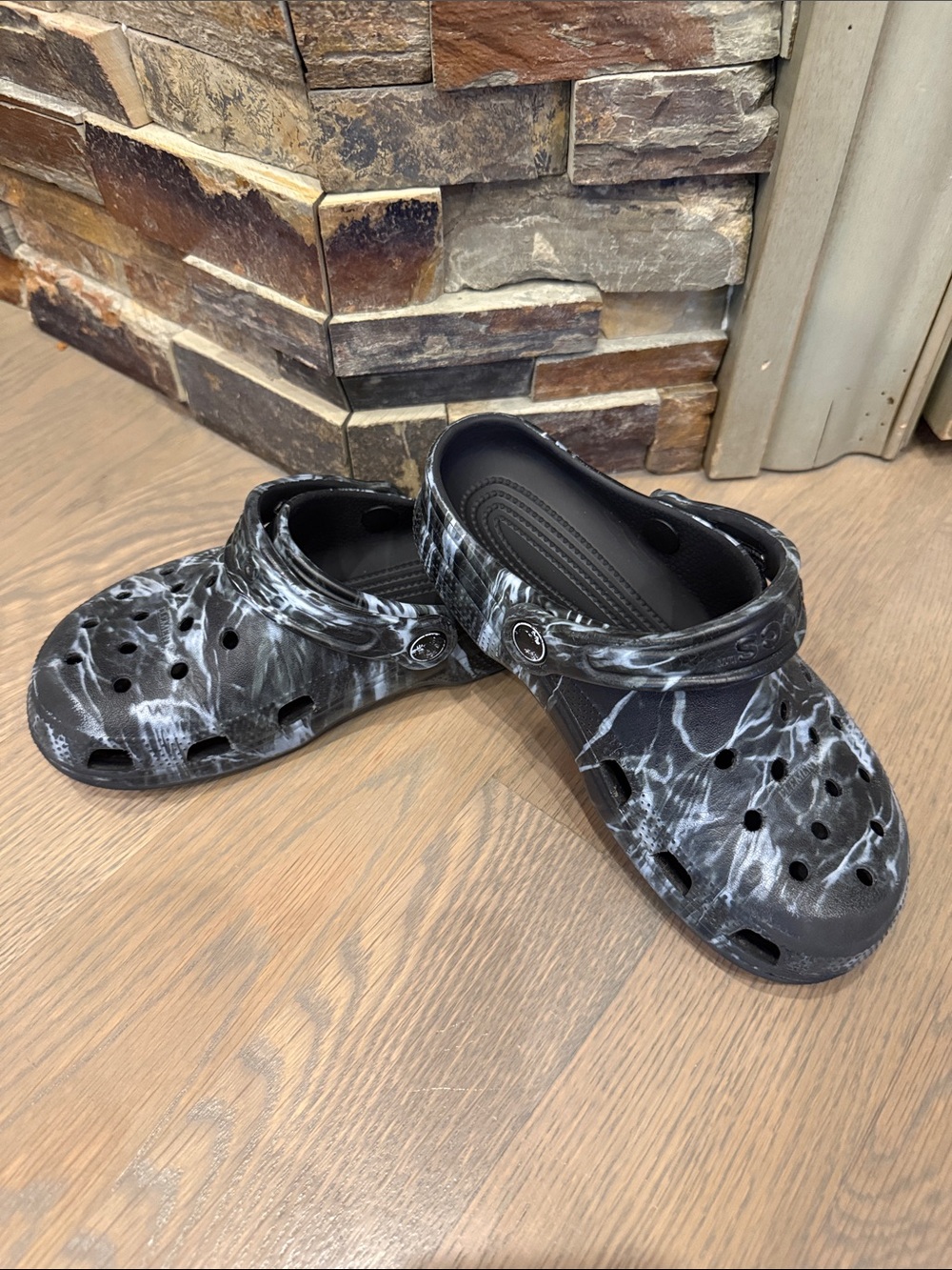 CROCS Kids Black & White Marble Clogs